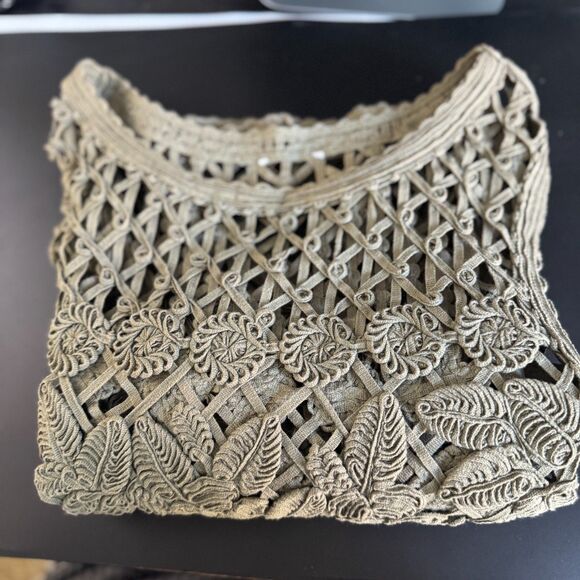 Chico’s Crochet Lace Top Women’s 2 L/XL Olive Green Cotton Boho Overlay Blouse - Picture 9 of 13